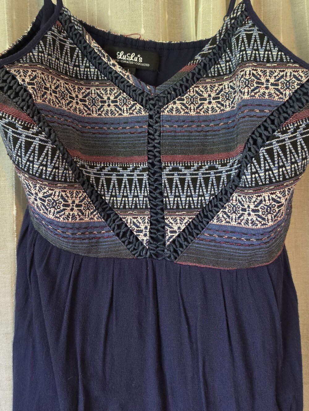 LuLu's Navy Embroidered Spaghetti-Strap Mini Dress